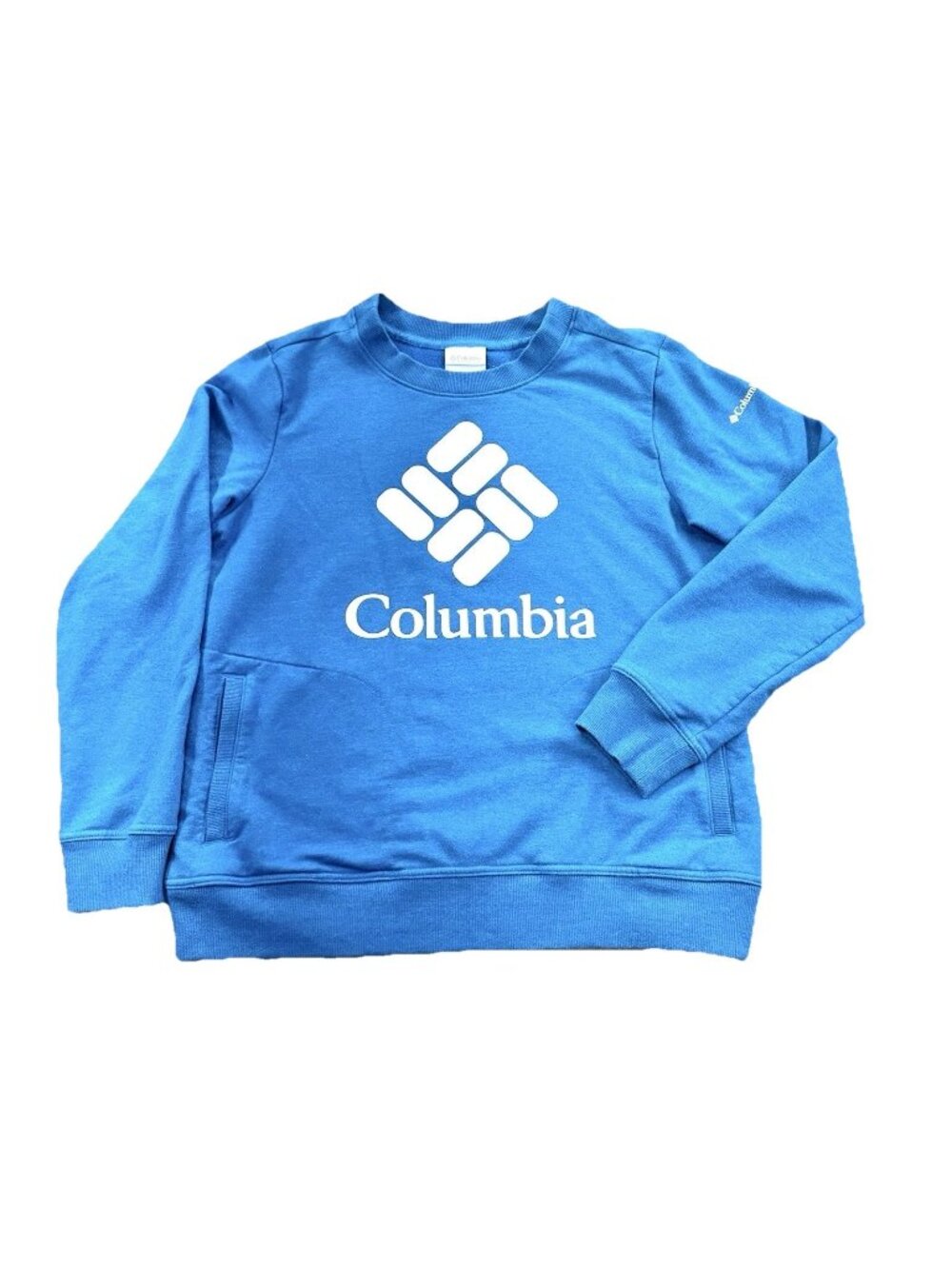 Columbia Sweatshirt Men M Trek Fleece Logo Crew Neck Azura Blue Pullover Pockets